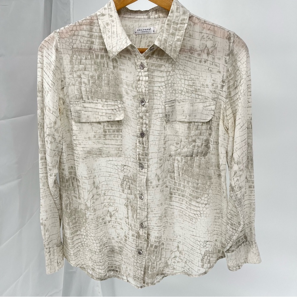 Light Beige Croc-Print Button-Front Women's Shirt